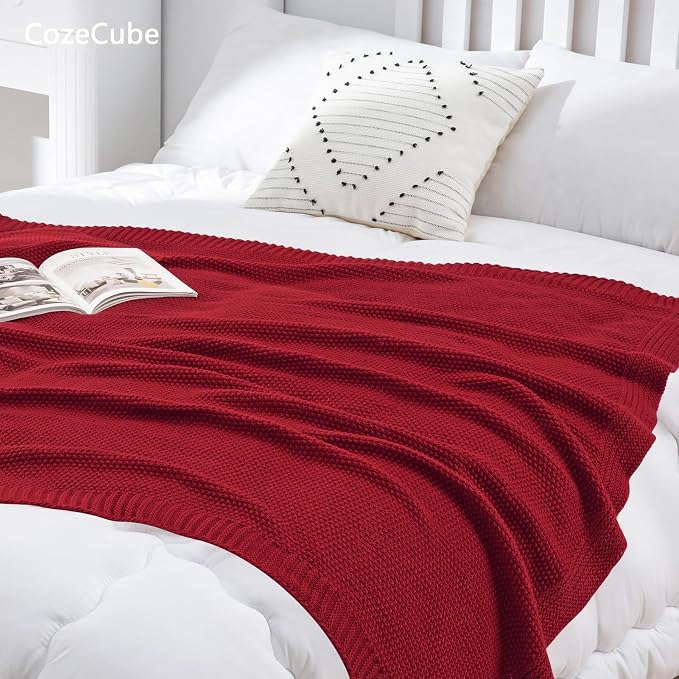CozeCube Christmas Red Seed Stitch Throw Blanket 50"x60", Farmhouse Decor | - Image 5