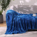 Classic Blue Throw Blanket for Couch Sofa 50"x60" Striped Design | Fleece - Image 2