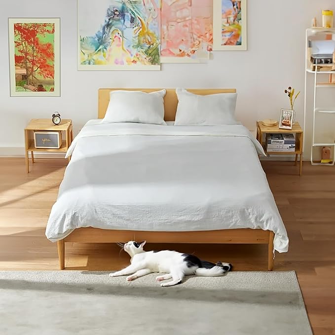 Vdomus Bamboo Stackable Nightstand Set of 2- Natural Wood Matching Side Table - Image 2