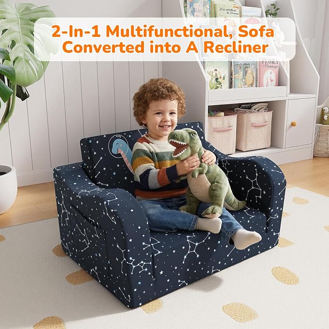 MeMoreCool Toddler Couch, 2-in-1 Kids Couch Fold Out to Lounger, Comfy Toddler - Image 5
