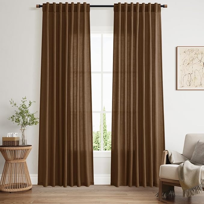 Tobacco Brown Linen Curtains 84 Inches Long by Nanspring