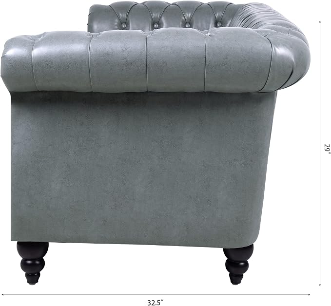 LEVNARY Chesterfield Sofa, Classic Tufted Upholstered Leather Couch, Modern 3 - Image 5