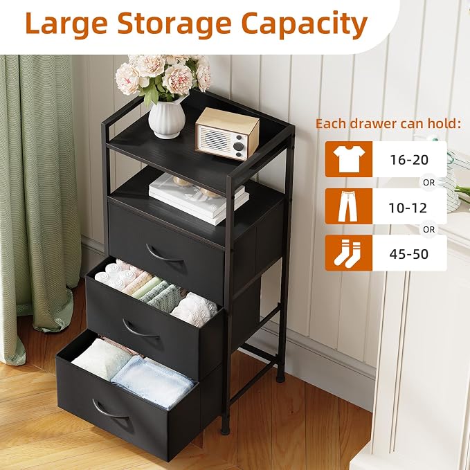 Somdot Nightstand with 3 Drawers, Dresser with Fabric Bins - Image 5