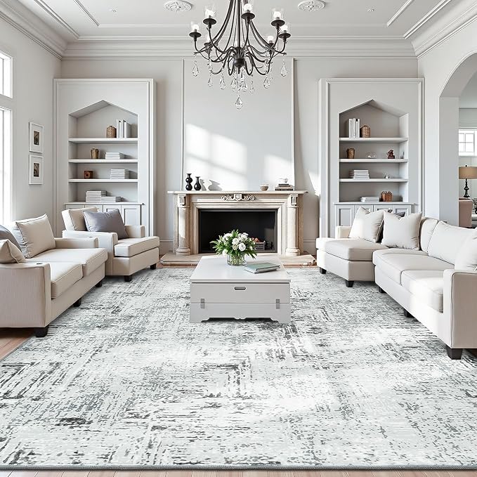 Rugflix 9x12 Area Rugs for Living Room, Washable Blue Grey Large Rug | Machine by RugflixAreaRugs