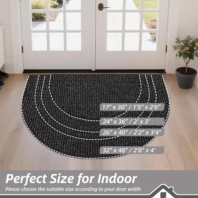 BEQHAUSE Dirt Trapper Door Mat 24" x 36" Half Circle Non Slip Rugs, Absorbent - Image 2