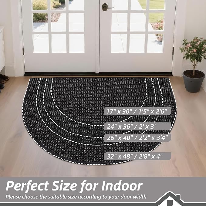 BEQHAUSE Dirt Trapper Door Mat 32" x 48" Half Circle Non Slip Rugs, Absorbent - Image 2