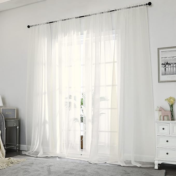 Chyhomenyc Ivory Sheer Curtains 108 Inch Long 2 Panels Set | Light Filtering - Image 2