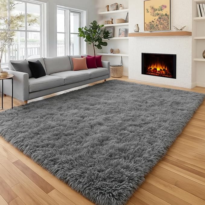 Fluffy Grey Rug for Bedroom 4x6, Modern Area Rugs for Kids Room Living Room | - Image 8