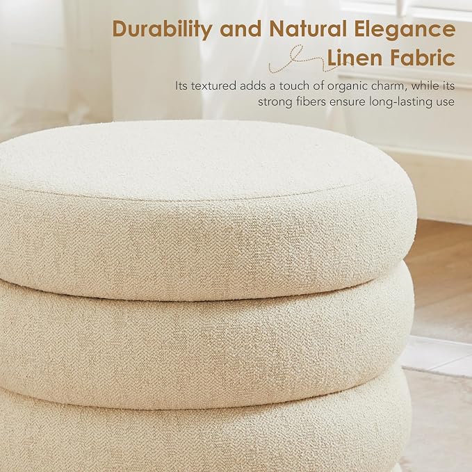 Flouki 19.5" Storage Ottoman Round, Vanity Stools - Image 4