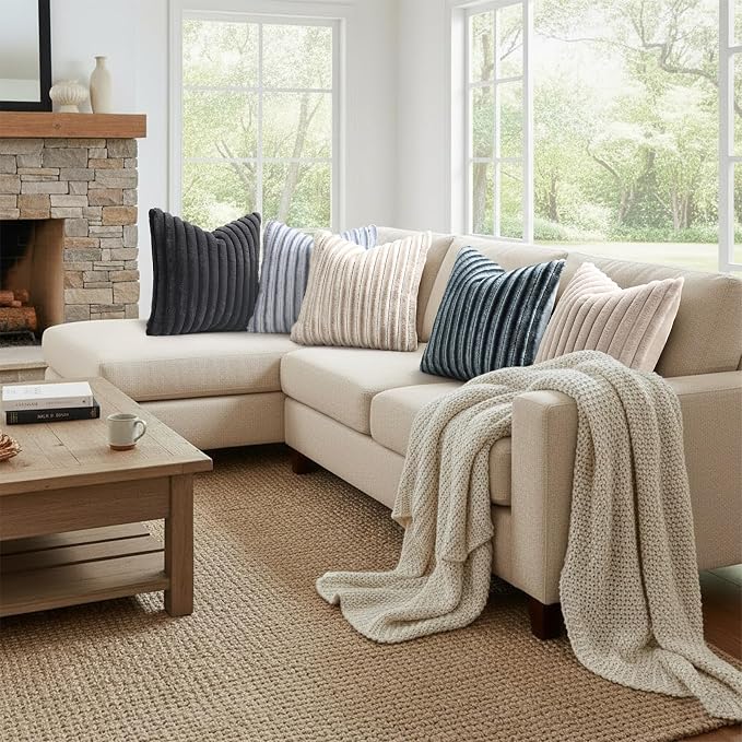 decorUhome Fall Faux Fur Throw Pillow Covers 24x24 Set of 2 Grey White | - Image 7
