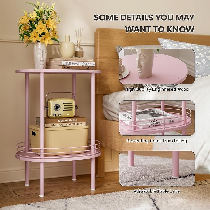 Pink Side Table Set of 2, Small Modern Round Side Table - Image 5