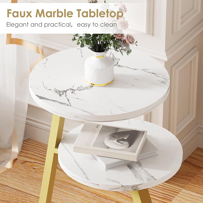 BEWISHOME Round End Table Marble Side Table - Image 6