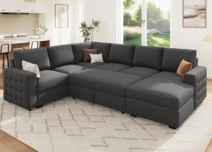 HONBAY Sectional Couch with Pull Out Bed, U-Shaped Sectional Sleeper Sofa with by HONBAY