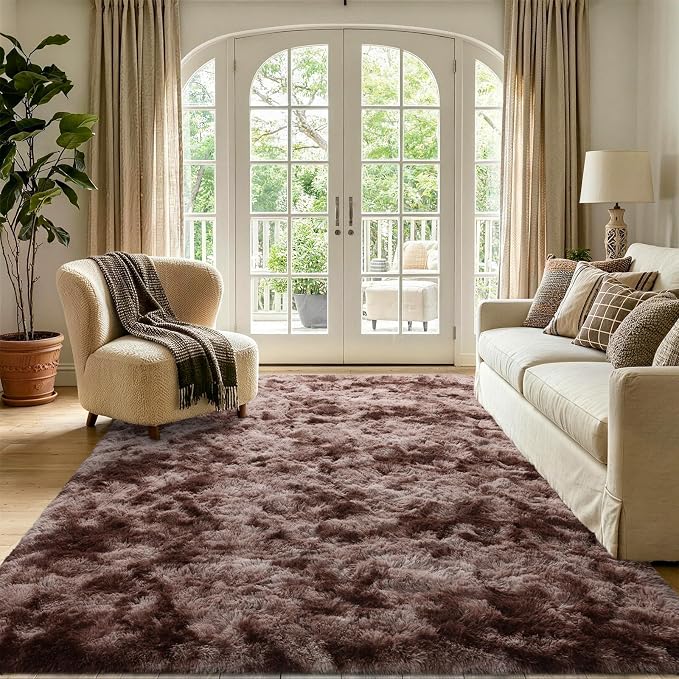 5x7 Tie-Dyed Brown Fluffy Soft Area Rug Non-Slip - Image 2