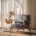 VINGLI Solid Wood Wide Armrests Accent Chair, Upholstered Mid Century Modern by VINGLI