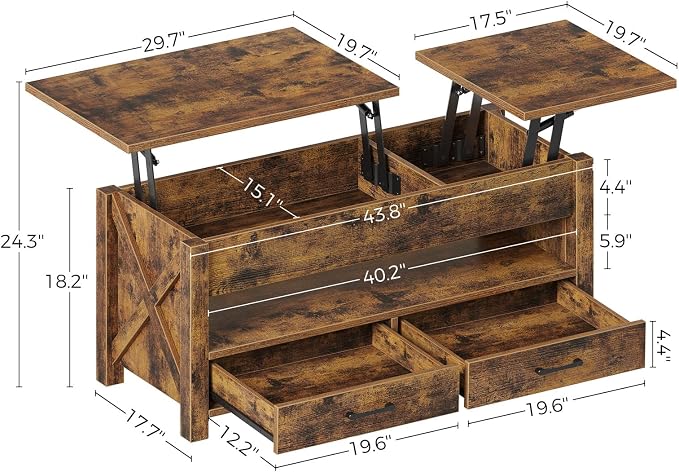 Seventable Coffee Table, 47.2" Lift Top Coffee Table - Image 3