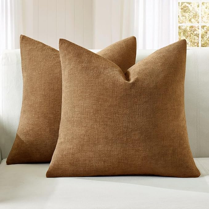 MIULEE Bronze Chenille Couch Throw Pillow Covers, 18x18 | Set of 2, Farmhouse by MIULEE