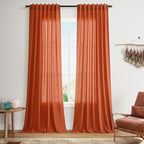 Bright Orange Linen Blend Light Filtering Back Tab Curtains 96 Inches Long by Nanspring