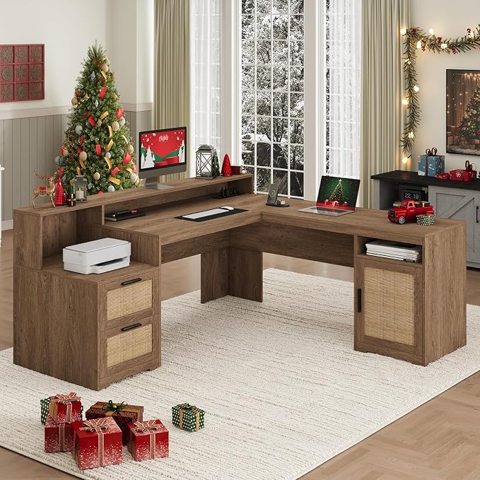 YOMILUVE 63" Farmhouse L Shaped Executive Desk - Image 9