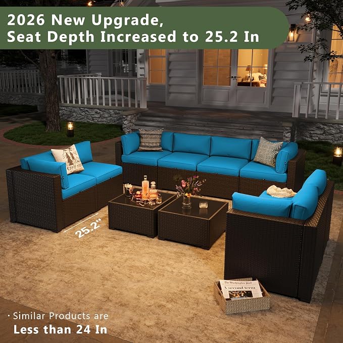 Aoxun 10 Piece Patio Furniture Set Wicker Rattan Patio Sectional Sofa Set - Image 2