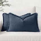 MIULEE Boho Linen Decorative Lumbar Throw Pillow Covers Indigo Blue 12x20 | Set by MIULEE