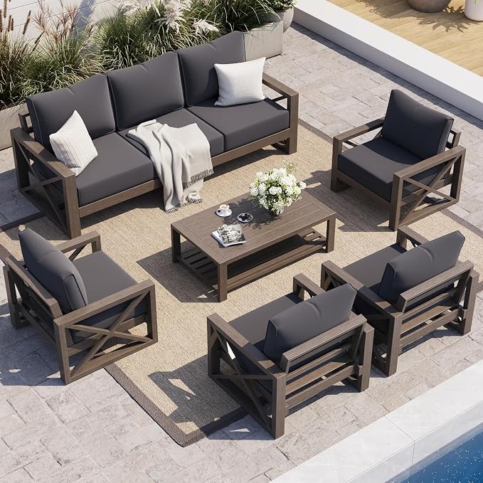 UDPATIO Aluminum Patio Furniture Set, Faux Wood Grain Modern Outdoor Furniture by UDPATIO