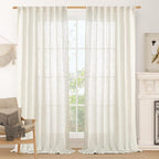 Extra Wide Linen Curtains for Bedroom Living Room 60 x 84 Inch | Cream by LAMIT