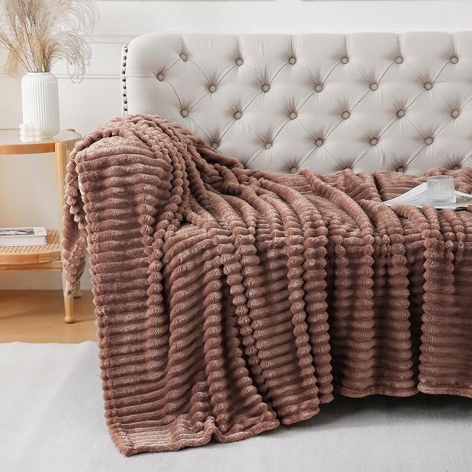 Chocolate Throw Blanket for Couch Sofa 60x80 inches Striped Design | Fleece - Image 4