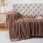 Chocolate Throw Blanket for Couch Sofa 90x90 inches Striped Design | Fleece - Image 5