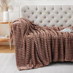 Chocolate Throw Blanket for Couch Sofa 50x70 inches Striped Design | Fleece - Image 5