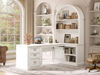 SEDETA 67" L Shaped Desk with Tall Arched Bookshelf, Mid-Century Office by SEDETA