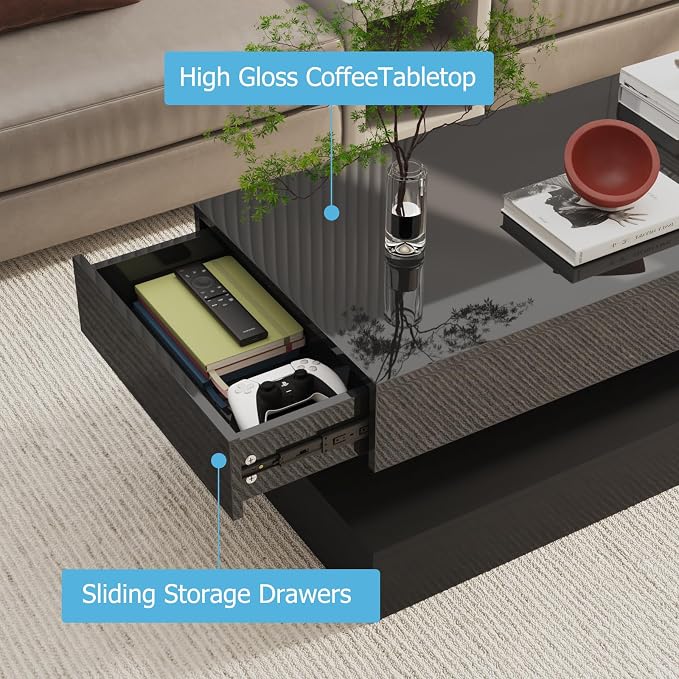 Uspeedy 47.3in Large High Glossy LED Coffee Table - Image 6