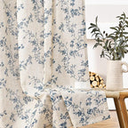 Blue Vintage Floral Linen Curtains Farmhouse 50W X 90L 2 Panels | Elisa Series - Image 8