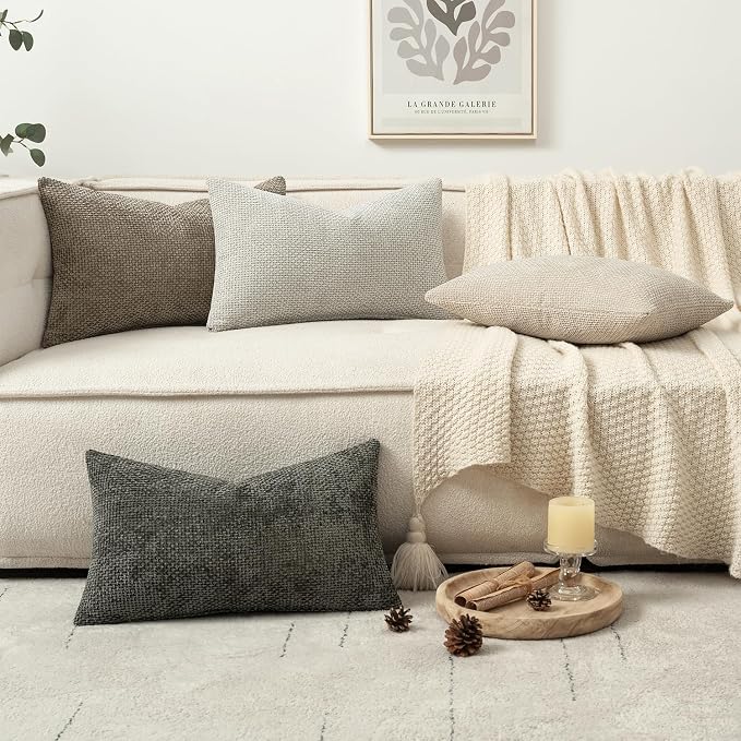 MIULEE Decorative Chenille Lumbar Pillow Covers Neutral 12x20 Pack of 4 | Mid - Image 5