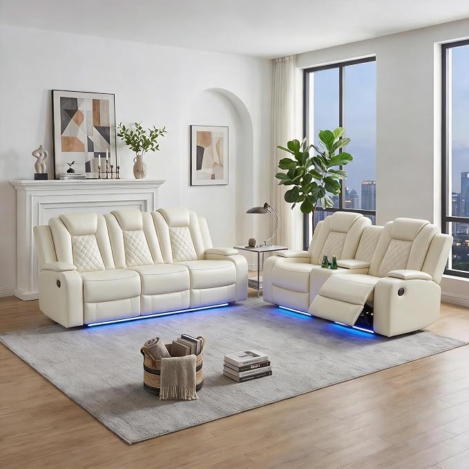 Power Recliner Sofa Set with LED Lights, Includes a Manual Loveseat and a 3 by Unknown