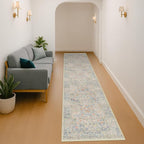 Washable Beige Blue 2x10 Runner Rug - Image 6