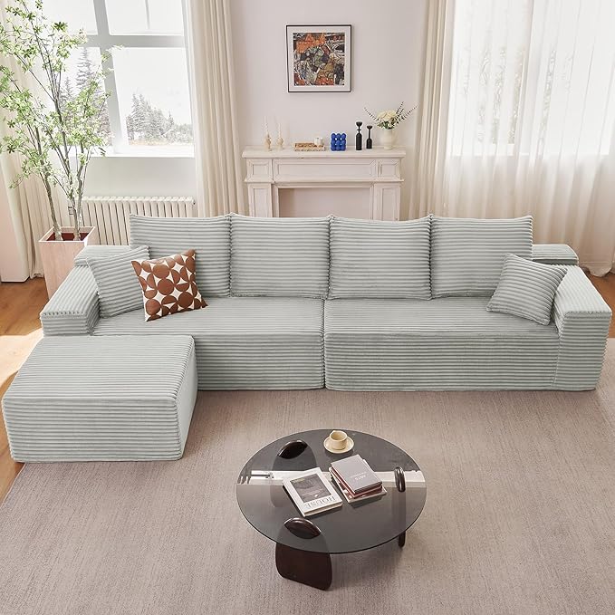 140" Sectional Cloud Couch for Living Room, Modular Floor Deep-Seat Sofa by Lakifun