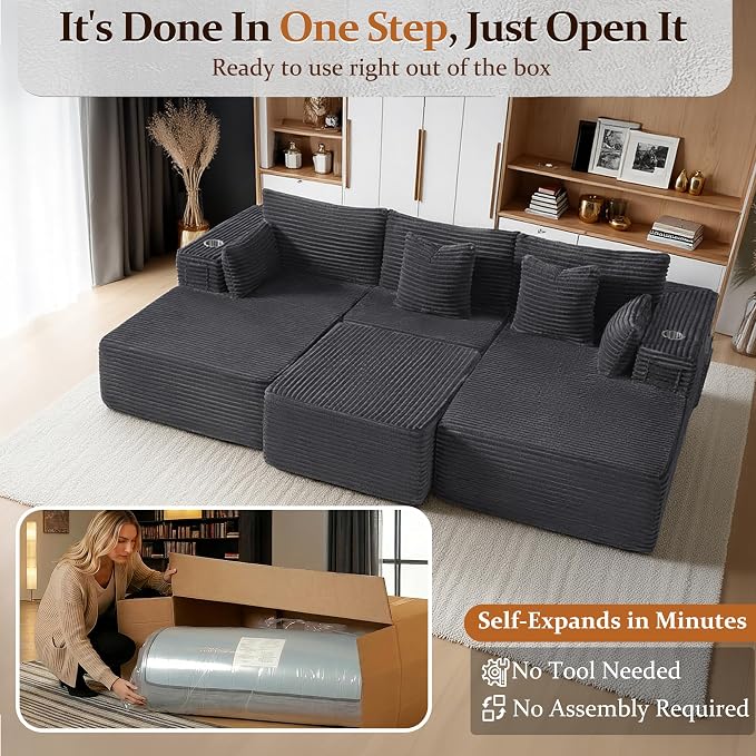 108" Cloud Sectional Couch, Comfort Sleep Sofa - Image 3