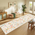 Floral Washable 2x10 Area Rugs Runner Entryway Hallway Beige/White/Orange | - Image 2