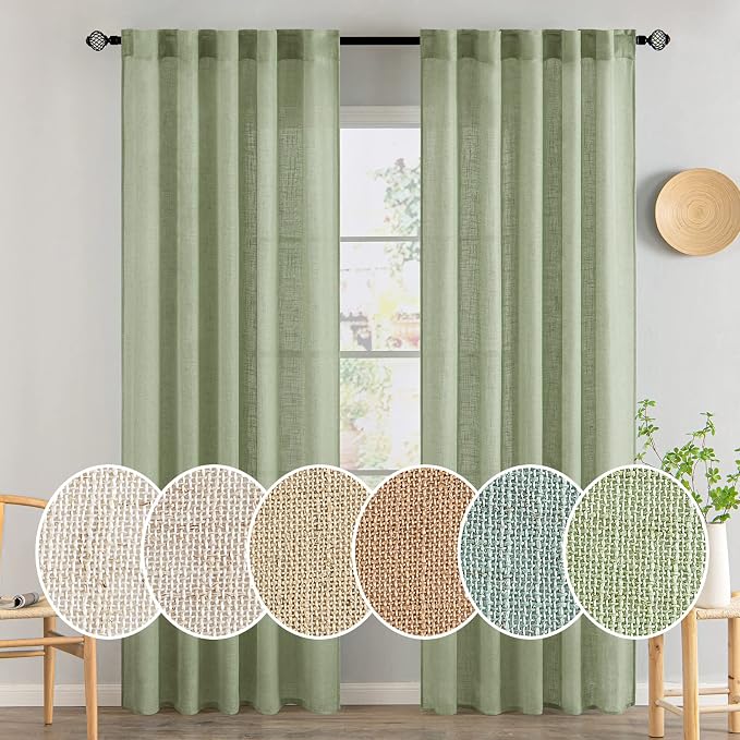 MIULEE Sage Green Linen Curtains 37x84 Inch Length by MIULEE