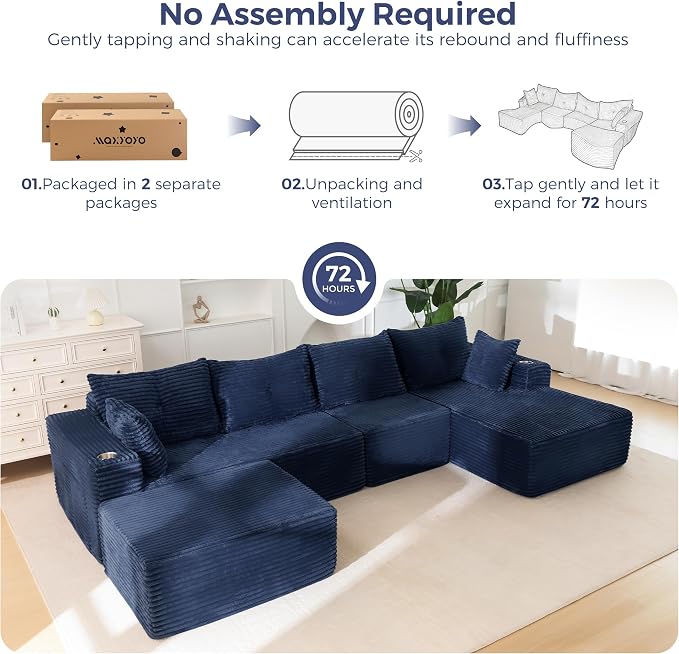 MAXYOYO 132" Giant U-Shaped Modular Sectional Couch, Modern Boneless Couch - Image 9