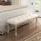 Cozyman Bedroom Bench, French Vintage Tufted Entryway Bench, 45.2" Carving - Image 8