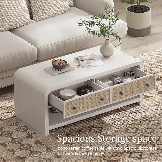 Oak&Sparrow 48'' Boho Coffee Table, Thickened Arc-Shaped Coffee Table - Image 8