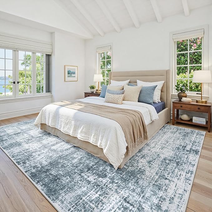 6x9 Area Rug for Living Room Bedroom: Non-Slip Modern Light Slate Blue | - Image 2