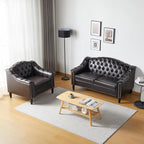 LEVNARY Chesterfield Loveseat Leather, Upholstered Sofa - Image 8