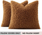 Faux Fur Throw Pillow Covers 20x20 Inch Set of 2 Boucle Neutral Decorative - Image 7