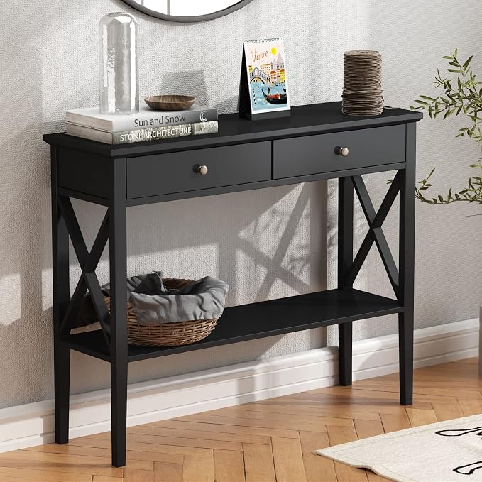ChooChoo Console Table with Drawers, Narrow Wood Accent Sofa Table Entryway by ChooChoo