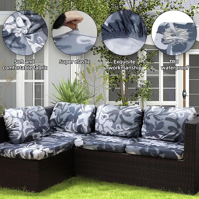 8Pcs Outdoor Cushion Covers, Elastic Patio Cushion Covers | Washable, - Image 3