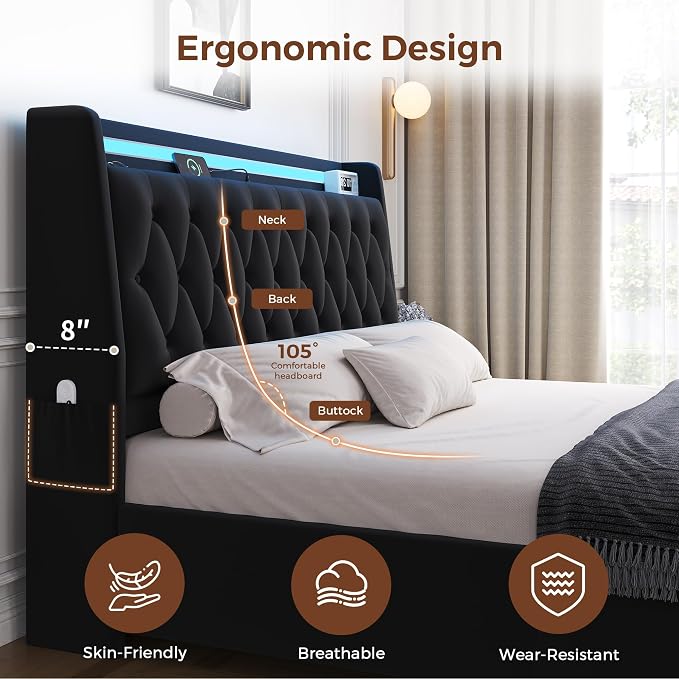 Queen LED Velvet Bed Frame - Image 8