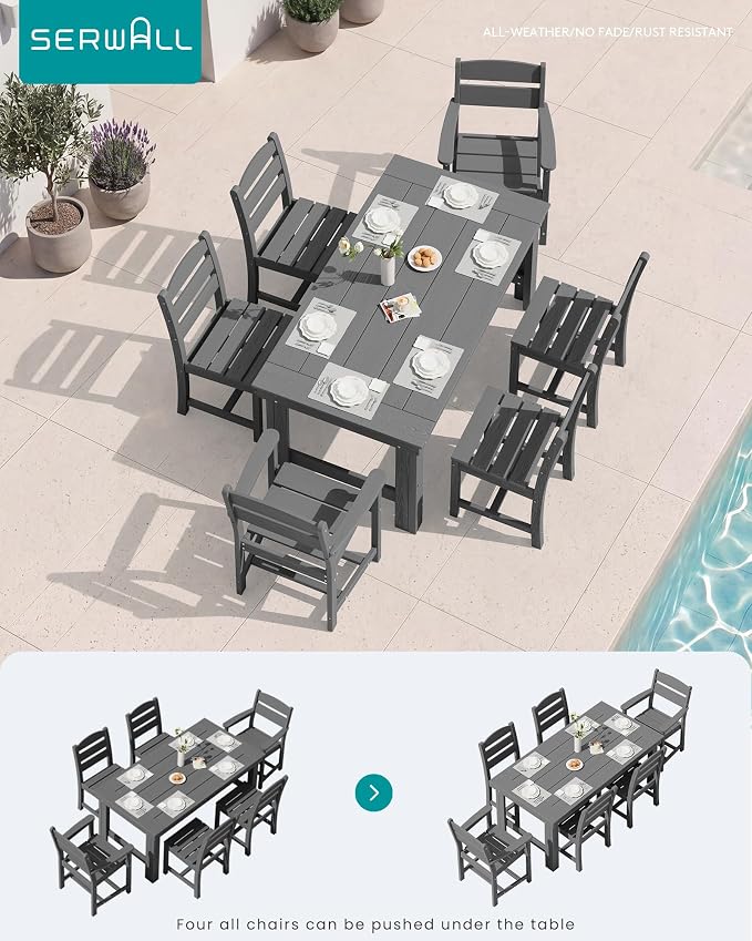 SERWALL Outdoor Dining Table Set, 67‘’ HDPE Patio Dining Set - Image 7